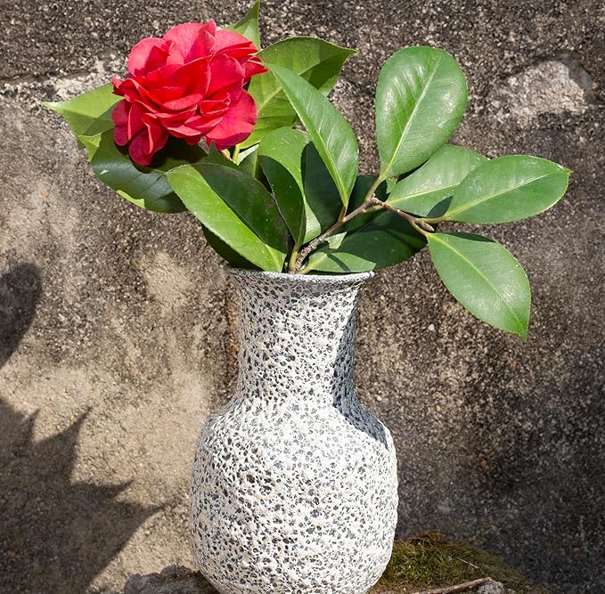 Rustic Pottery Ceramic Vase - Vintage Farmhouse Style Decor, White Grid Ceramic Vases for Home Decor, Modern Farmhouse Decor (White)