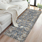 RUGSURE Washable Area Rugs - Perfect for Living Room, Bedroom, Kids Room, Nursery - Stain & Water Resistant Non-Slip, Pet & Child Friendly, Vintage Tribal Area Rugs (Navy, 2'6'' x 8')