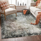 6' x 9' Washable Area Rug - Low Pile Soft Vintage Indoor Rug for Living, Dining or Bedroom - Lightweight Carpet with Non-Slip Backing - Foldable for Easy Placement, Blackish