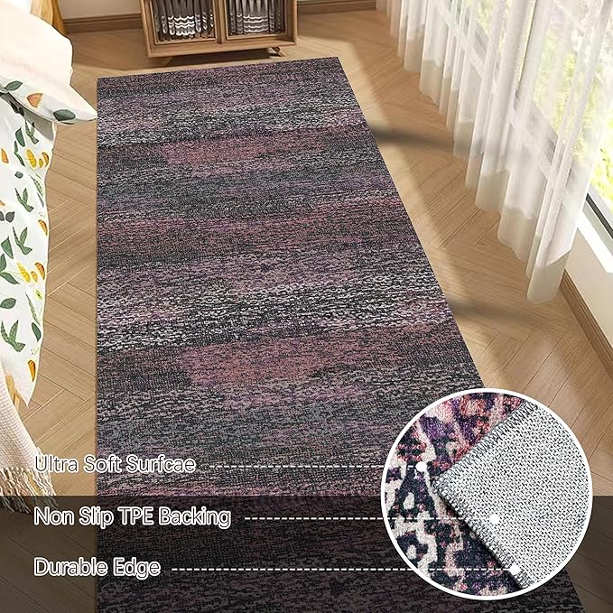 RUGSURE Washable Area Rug - 1/6 Thick - Stain & Water Resistant Non-Slip - Resistant Rug for Living Room, Bedroom, Nursery, Pet & Child Friendly, Vintage Charm Area Rugs (Burgundy, 2'6'' x 8')