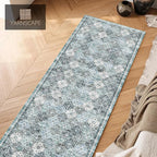 2'6'' x 8' Washable Area Rug - Low Pile Soft Vintage Indoor Rug for Living, Dining or Bedroom - Lightweight Carpet with Non-Slip Backing - Foldable for Easy Placement, Ocean Blue