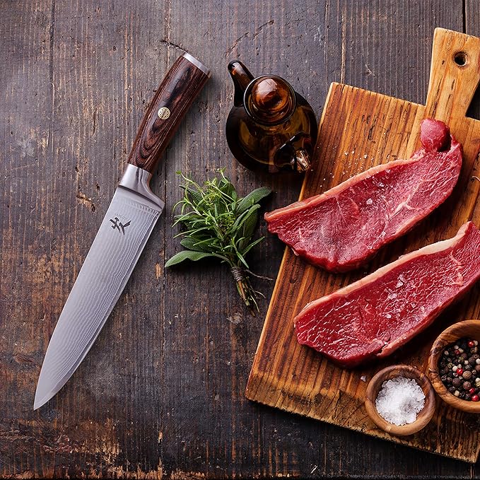 SAMCOOK Damascus Chef Knife - 8 Inch Professional Sharp Kitchen Knife - Japanese VG-10 High Carbon Stainless Steel Meat Sushi Cutting Gyuto knife - Ergonomic Pakkawood Handle with Gift Box