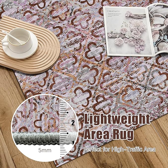 RUGSURE Washable Area Rugs, 4' x 6' - 1/6 Thick - Stain & Water Resistant Non-Slip - Perfect Resistant Rug for Living Room, Bedroom, Nursery, Pet & Child Friendly, Vibrant Colors Rugs, Purple