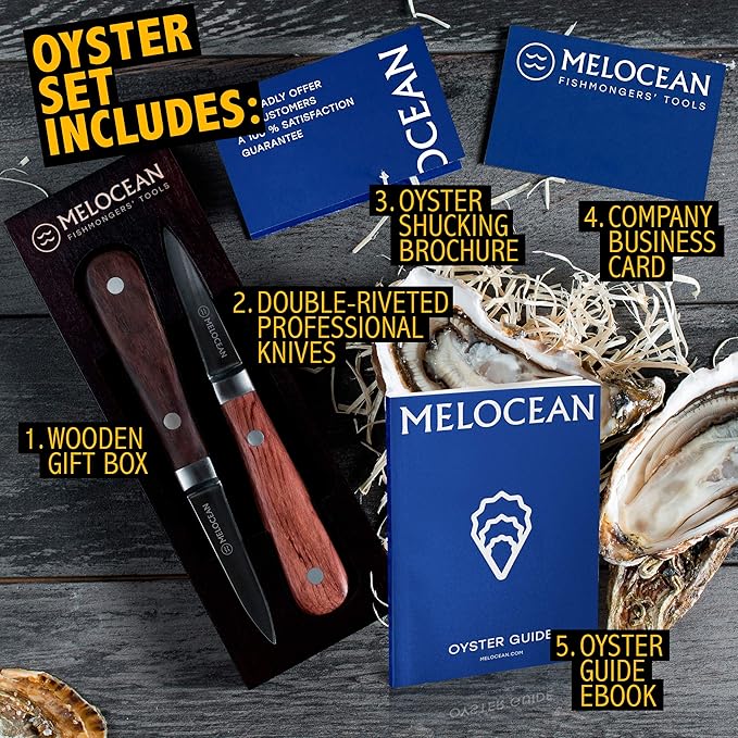 Oyster Shucking Knife Set of 2 - Professional Oyster Knife Shucker Clam Opener Kit in Lovely Box - Bonus Ebook and Brochure Included