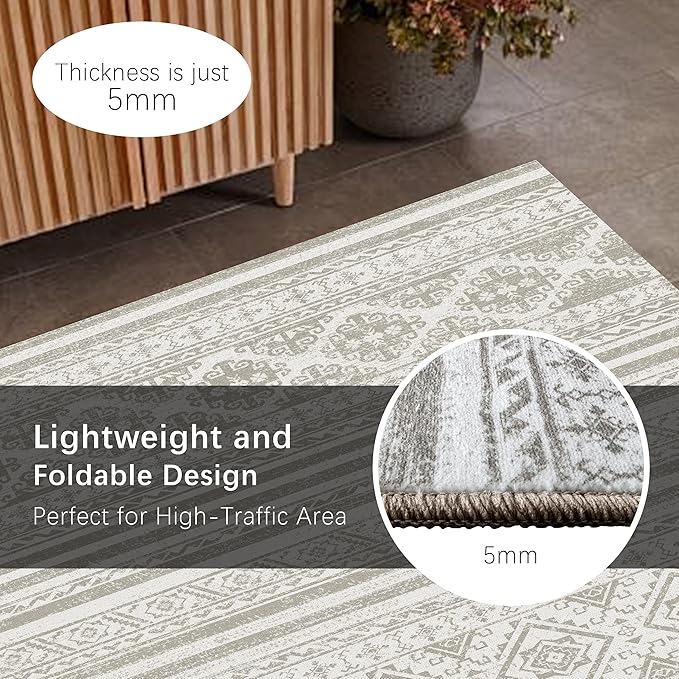 RUGSURE Washable Area Rugs 8' x 10' - 1/6 Thick - Moroccan-Inspired -Stain & Water Resistant Non-Slip - Resistant Rug for Living Room, Bedroom, Nursery, Pet & Child Friendly (Grey)