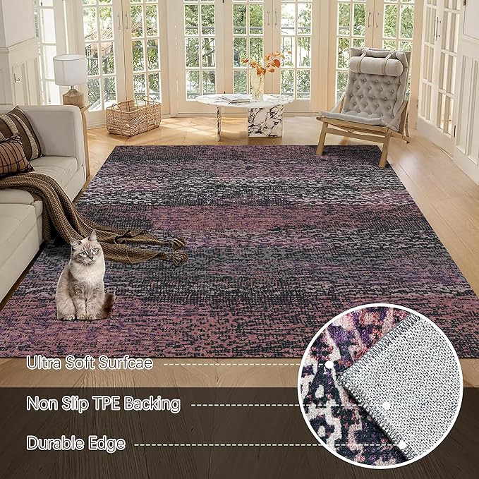 RUGSURE Washable Area Rug - 1/6 Thick - Stain & Water Resistant Non-Slip - Resistant Rug for Living Room, Bedroom, Nursery, Pet & Child Friendly, Vintage Charm Area Rugs (Burgundy, 5' x 7')