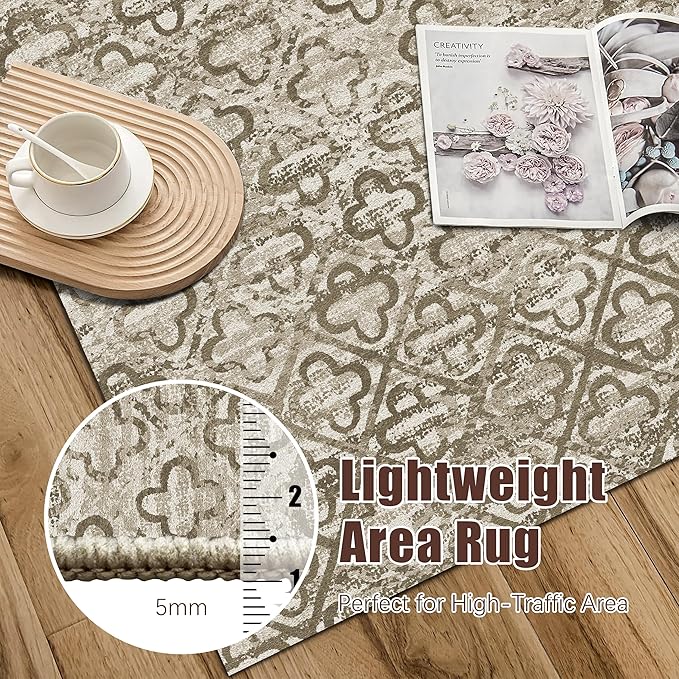 RUGSURE Washable Area Rugs, 8' x 10' - 1/6 Thick - Stain & Water Resistant Non-Slip - Perfect Resistant Rug for Living Room, Bedroom, Nursery, Pet & Child Friendly, Vibrant Colors Rugs, Brown