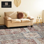 Vintage 9' x 12' Washable Area Rug - Stylish Indoor Rug for Living, Dining or Bedroom - Lightweight Carpet with Non-Slip Backing - Foldable for Easy Placement and Maintenance - Rust