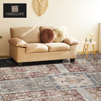 Vintage 3' x 5 ' Washable Area Rug - Stylish Indoor Rug for Living, Dining or Bedroom - Lightweight Carpet with Non-Slip Backing - Foldable for Easy Placement and Maintenance - Rust