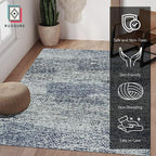 Washable Area Rug - 1/6" Thick Low-Pile - Stain & Water Resistant Non-Slip Backing - Pet & Child Friendly Vintage Speckled Design in Grey with Light Teal & White Accents (8' x 10')