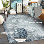 5' x 7' Washable Area Rug - Low Pile Soft Vintage Indoor Rug for Living, Dining or Bedroom - Lightweight Carpet with Non-Slip Backing - Foldable for Easy Placement, Blue
