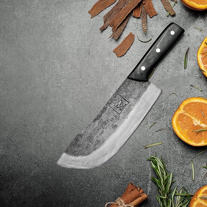 COOLINA Daozi Forged Cleaver Butcher Knife, 7.9-in High Carbon Steel Blade, Handmade Chinese Traditional Knife, Best for Chopping, Slicing, Cutting Meat
