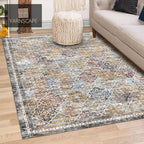 4' x 6' Washable Area Rug - Low Pile Soft Vintage Indoor Rug for Living, Dining or Bedroom - Lightweight Carpet with Non-Slip Backing - Foldable for Easy Placement, Multi