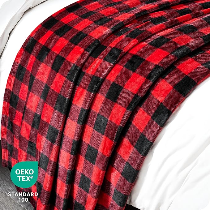 Bare Home Fleece Blanket - Full/Queen - Ultra-Soft Lightweight for Bed, Sofa, and Couch - Luxury Microplush - Cozy Warm Blanket (Full/Queen, Buffalo Plaid - Red/Black)