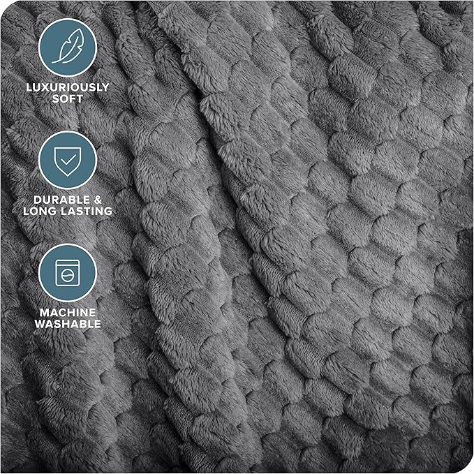 Bare Home Textured Fleece Blanket - Twin/Twin Extra Long - Ultra-Soft Lightweight for Bed, Sofa, and Couch - Luxury Microplush - Cozy Warm Blanket (Twin/Twin XL, Waffle Grey)