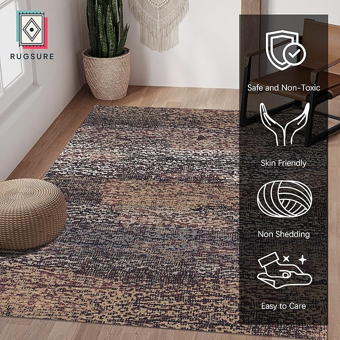RUGSURE Washable Area Rug - 1/6 Thick - Stain & Water Resistant Non-Slip - Resistant Rug for Living Room, Bedroom, Nursery, Pet & Child Friendly, Vintage Charm Area Rugs (Rust, 9' x 12')