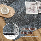 RUGSURE Washable Area Rug - 1/6 Thick - Stain & Water Resistant Non-Slip - Resistant Rug for Living Room, Bedroom, Nursery, Pet & Child Friendly, Vintage Charm Area Rugs (Darkgrey+Bule, 5' x 7')