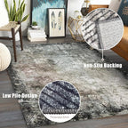 6' x 9' Washable Area Rug - Low Pile Soft Vintage Indoor Rug for Living, Dining or Bedroom - Lightweight Carpet with Non-Slip Backing - Foldable for Easy Placement, Blackish