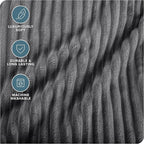 Bare Home Textured Fleece Blanket - Throw/Travel - Ultra-Soft Lightweight for Bed, Sofa, and Couch - Luxury Microplush - Cozy Warm Blanket (Throw, Ribbed Grey)