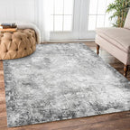 8' x 10' Washable Area Rug - Low Pile Soft Vintage Indoor Rug for Living, Dining or Bedroom - Lightweight Carpet with Non-Slip Backing - Foldable for Easy Placement, Grey