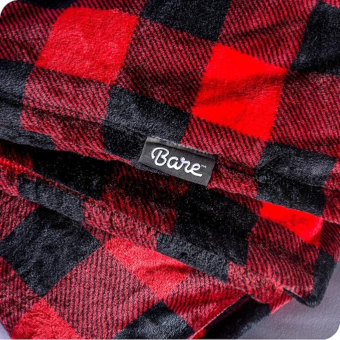 Bare Home Textured Fleece Blanket - Twin/Twin Extra Long - Ultra-Soft Lightweight for Bed, Sofa, and Couch - Luxury Microplush - Cozy Warm Blanket (Twin/Twin XL, Chester Buffalo Plaid - Red/Black)