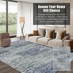Washable Area Rug - 1/6" Thick Low-Pile - Stain & Water Resistant Non-Slip Backing - Pet & Child Friendly Vintage Speckled Design in Grey with Light Teal & White Accents (8' x 10')