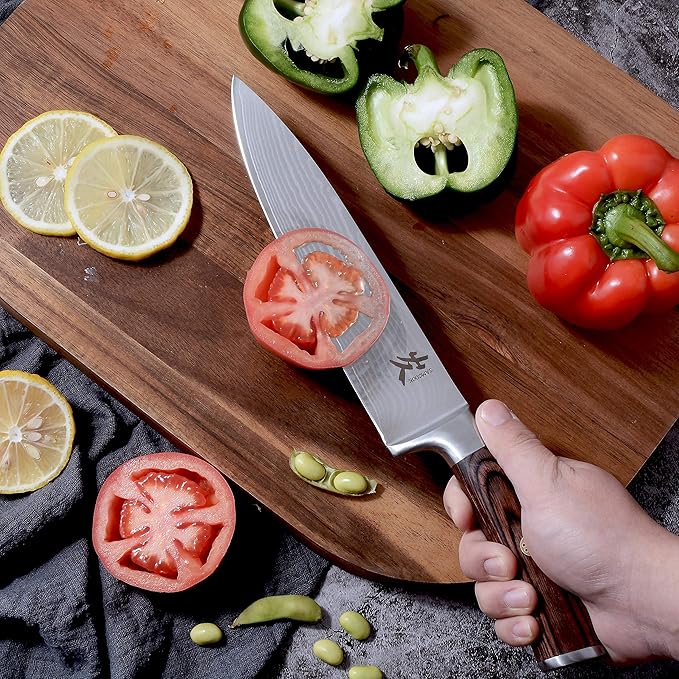 SAMCOOK Damascus Chef Knife - 8 Inch Professional Sharp Kitchen Knife - Japanese VG-10 High Carbon Stainless Steel Meat Sushi Cutting Gyuto knife - Ergonomic Pakkawood Handle with Gift Box