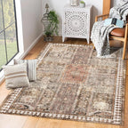 Vintage 5' x 7' Washable Area Rug - Stylish Indoor Rug for Living, Dining or Bedroom - Lightweight Carpet with Non-Slip Backing - Foldable for Easy Placement and Maintenance - Ivory