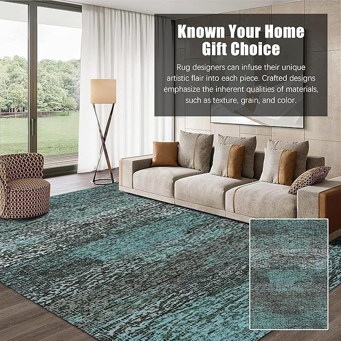 RUGSURE Washable Area Rug - 1/6 Thick - Stain & Water Resistant Non-Slip - Resistant Rug for Living Room, Bedroom, Nursery, Pet & Child Friendly, Vintage Charm Area Rugs (Green, 6' x 9')