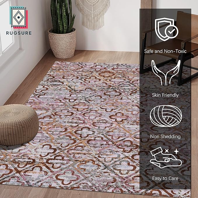 RUGSURE Washable Area Rugs, 5' x 7' - 1/6 Thick - Stain & Water Resistant Non-Slip - Perfect Resistant Rug for Living Room, Bedroom, Nursery, Pet & Child Friendly, Vibrant Colors Rugs, Purple