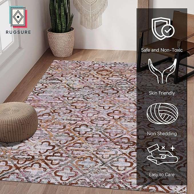 RUGSURE Washable Area Rugs, 4' x 6' - 1/6 Thick - Stain & Water Resistant Non-Slip - Perfect Resistant Rug for Living Room, Bedroom, Nursery, Pet & Child Friendly, Vibrant Colors Rugs, Purple