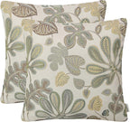 Mika Home Set of 2 Jacquard Tropical Leaf Pattern Throw Pillow Covers Decorative Pillowcase 22X22 Inches,Green Cream