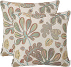 Mika Home Set of 2 Jacquard Tropical Leaf Pattern Throw Pillow Covers Decorative Pillowcase 20X20 Inches,Teal Cream